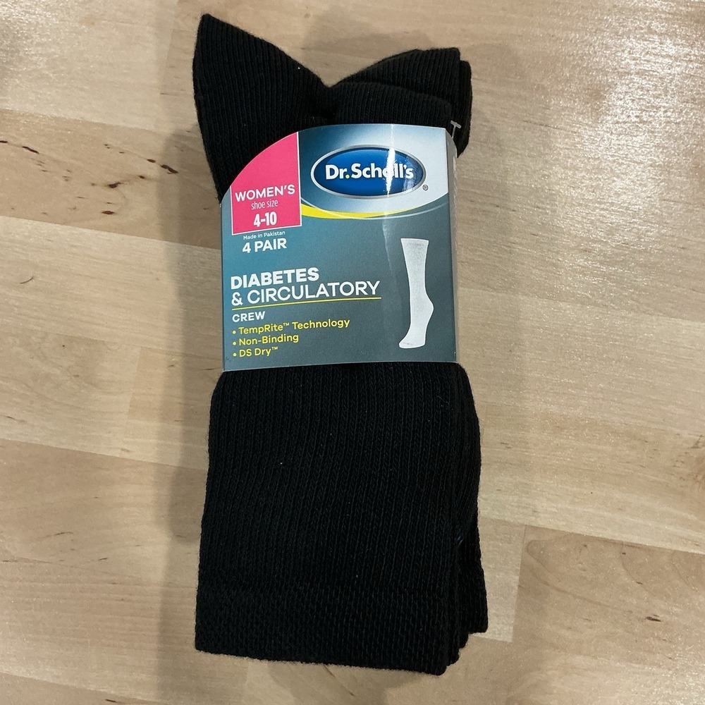 Dr.Scholls's Womens Diabetic & Circulatory Crew Socks Black Size 4-10 4 Pack
